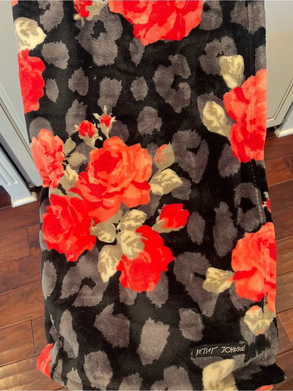 Betsey Johnson Ultra Soft Plush Throw Blanket- Black with Red Rose Print